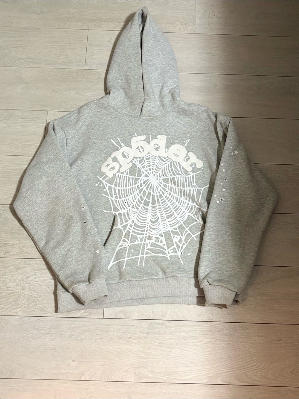 Sunday Gray Crewneck Hoodie with White Spiderweb Graphic - Men
